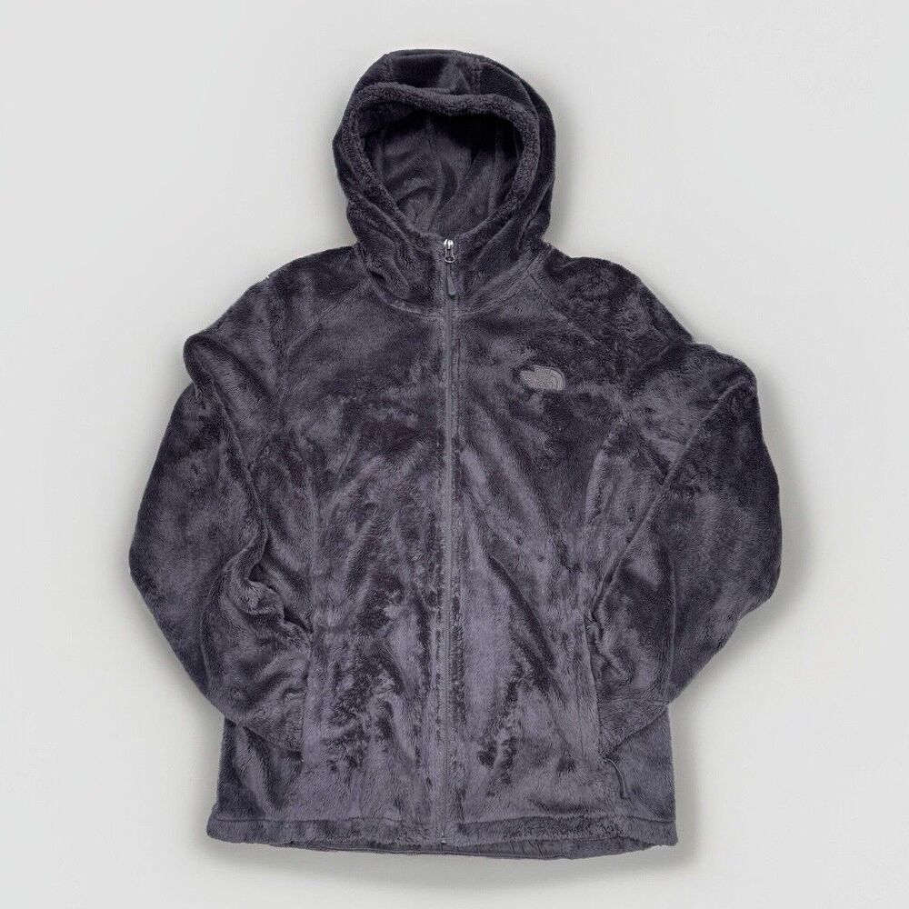 North Face Fleece Jacket Womens M Full Zip Hooded Gray/Purple Inside Pockets